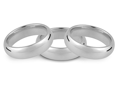Platinum Court Wedding Ring 2.5mm, Size J, 4.3g Medium Weight,        Hallmarked, Wall Thickness 1.60mm - Standard Image - 2
