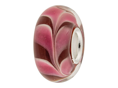 Glass Charm Bead, Dark Red With    Pink And White Swirl, Sterling     Silver Core