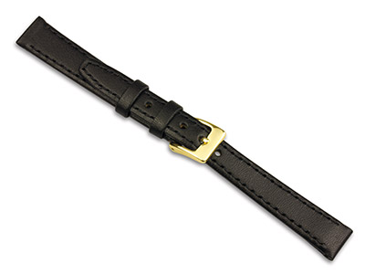Black Calf Stitched Watch Strap    12mm Genuine Leather - Standard Image - 1