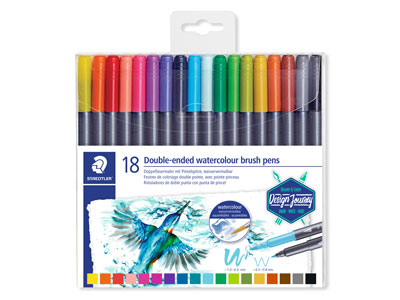 Staedtler Set Of 10 Double Ended   Watercolour Brush Pens In Assorted Colours