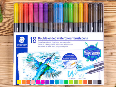 Staedtler Set Of 10 Double Ended   Watercolour Brush Pens In Assorted Colours - Standard Image - 2