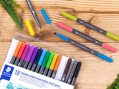 Staedtler Set Of 10 Double Ended   Watercolour Brush Pens In Assorted Colours - Standard Image - 3