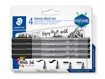 Staedtler Pigment Arts, Set Of 4   Intense Black Pens With Assorted   Nibs - Standard Image - 1