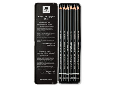 Staedtler Mars Lumograph Black Tin Of 6 Pencils, Assorted Degrees - Standard Image - 2