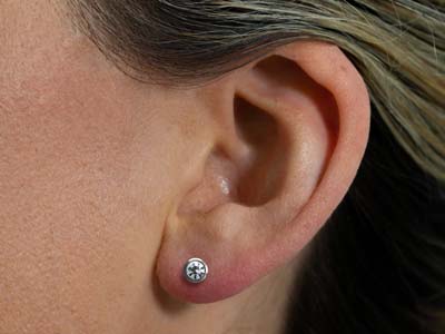 Safe Pierce Pro Stainless Steel 4mm Bezel Set 3mm Clear Crystal Hat     Back Ear Piercing Studs - Standard Image - 5
