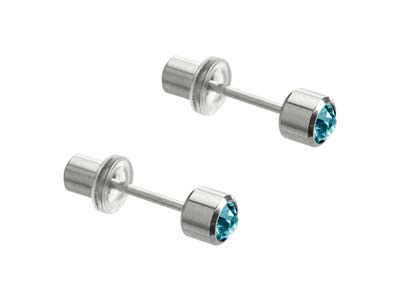 Safe Pierce Pro Stainless Steel 4mm Bezel Set 3mm Aquamarine Crystal    Hat Back Ear Piercing Studs