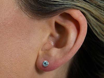 Safe Pierce Pro Stainless Steel 4mm Bezel Set 3mm Aquamarine Crystal    Hat Back Ear Piercing Studs - Standard Image - 5