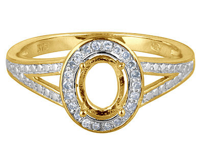 9ct Yellow Gold Semi Set           Diamond Ring Mount Hallmarked 22   Round Total 0.10ct Centre To       Accommodate 7x5mm Oval - Standard Image - 1