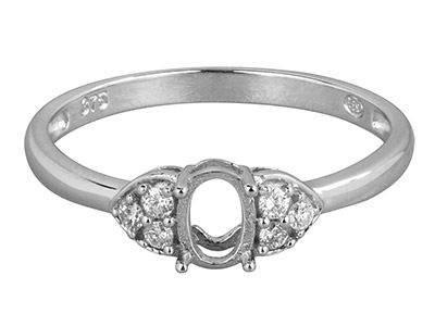 9ct White Gold Semi Set            Diamond Ring Mount Hallmarked 6    Round Total 0.10ct Centre To       Accommodate 6x4mm Oval - Standard Image - 1