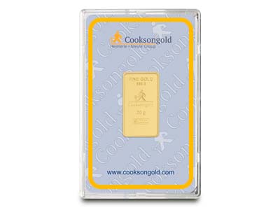 Fine Gold Bar 20gm Stamped UK       Design, Certified And Supplied In A Blister Pack, 100% Recycled Gold - Standard Image - 1