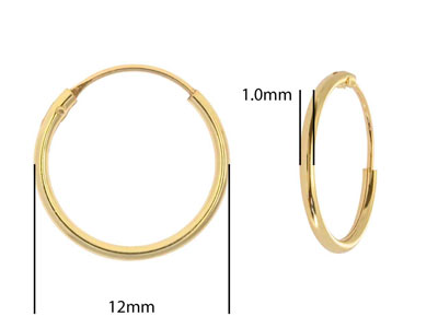 9ct Yellow Gold Creole Sleeper     Superlight 12mm Hoops, Pack of 2,  100% Recycled Gold - Standard Image - 2