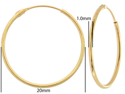 9ct Yellow Gold Creole Sleeper     Superlight 20mm Hoops, Pack of 2,  100% Recycled Gold - Standard Image - 2