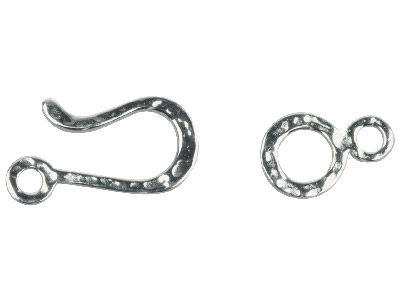 Sterling Silver Textured Hook And  Ring Clasp, 23mm Hook, 15mm Ring - Standard Image - 1