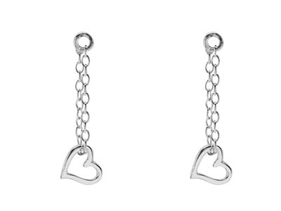 Sterling Silver Heart Earring      Dropper Chain 17mm Pack of 2, 100% Recycled Silver - Standard Image - 1