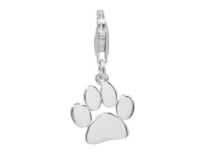 Sterling Silver Paw Print Design   Charm With Carabiner Trigger Clasp - Standard Image - 1