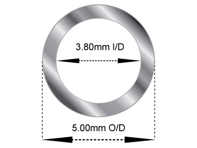 9ct White Gold Tube, Ref 1,        Outside Diameter 5.0mm,            Inside Diameter 3.8mm, 0.6mm Wall  Thickness, 100% Recycled Gold - Standard Image - 2