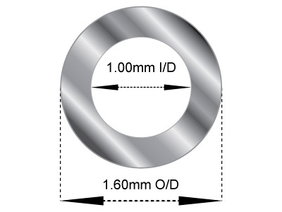 18ct White Gold Tube, Ref 12,      Outside Diameter 1.6mm             Inside Diameter 1.0mm, 0.3mm Wall  Thickness, 100% Recycled Gold - Standard Image - 2