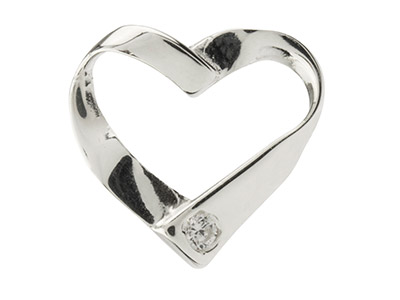 Sterling Silver Ribbon Heart       Pendant Set With Cubic Zirconia