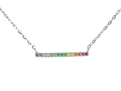 Sterling Silver Horizontal Bar     Design Necklet With Multicolour    Cubic Zirconia 18