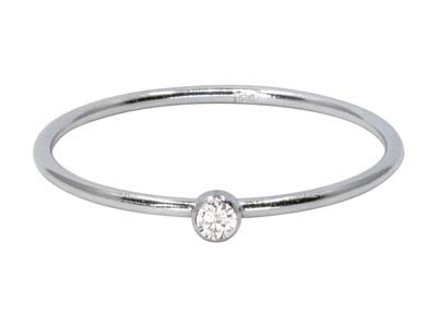 Sterling Silver April Birthstone   Stacking Ring 2mm White            Cubic Zirconia - Standard Image - 1