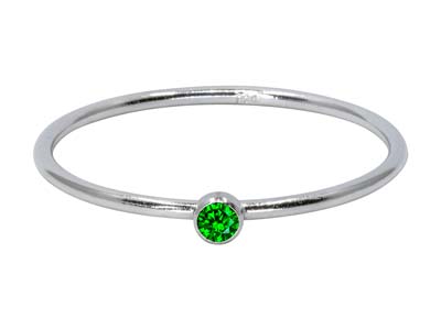 Sterling Silver May Birthstone     Stacking Ring 2mm Green            Cubic Zirconia - Standard Image - 1