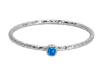 Sterling Silver Sparkle Stacking   Ring 2mm Aqua Blue Cubic Zirconia