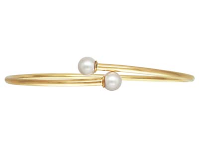 Gold Filled White Crystal Pearl    Design Adjustable Bangle - Standard Image - 1