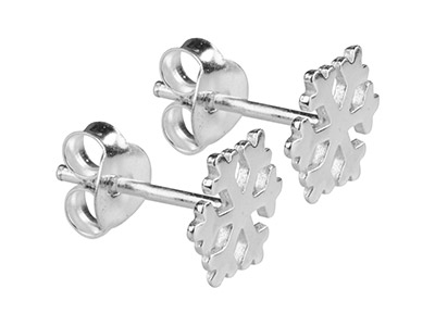 Sterling Silver Earrings Snowflake Stud - Standard Image - 2